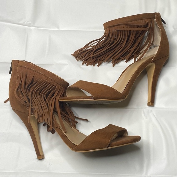 TORRID brown suede fringy tassle open toe heel size 9 - Picture 3 of 11